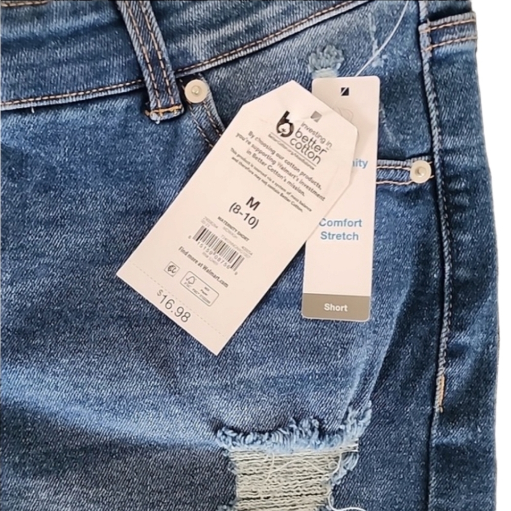 TIME AND TRU Maternity Jean Shorts M 8 10 Distressed Bermuda Stretch Belly Band - Picture 7 of 9